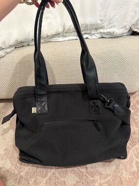 BEIS Black Mini Canvas Weekender Tote with Leather Handles